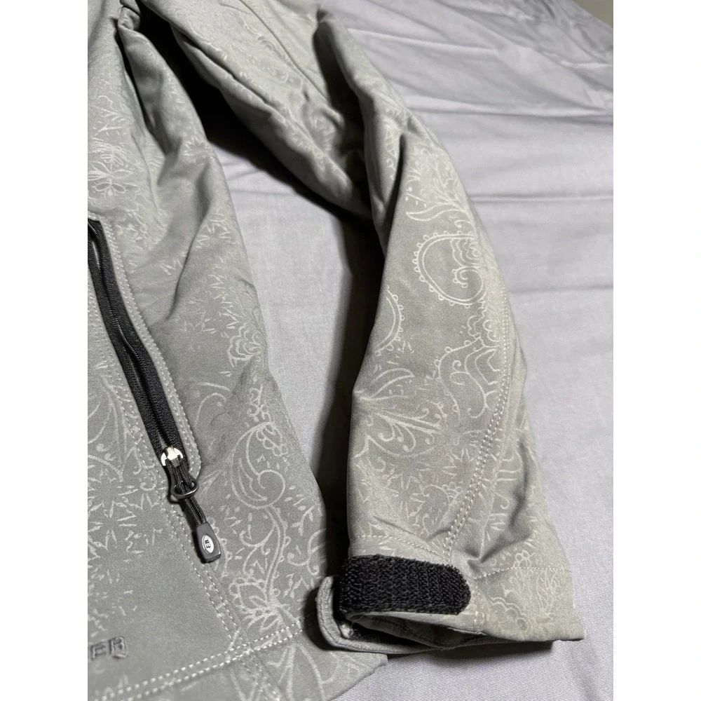 Eddie Bauer Softshell Jacket Womens Medium Grey Good Paisley Floral Full Zip